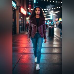 Guess Zip Up Vegan Leather Jacket Coat Y2K Womens Size XSMALL